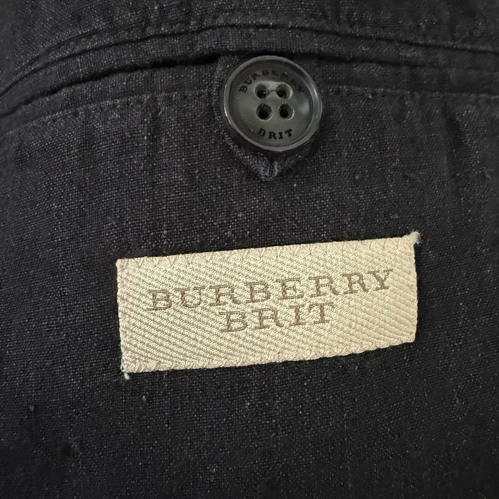 NEW Burberry Brit Linen Blend Casual Blazer Size 46 Navy‎ 2 Button Closure $895